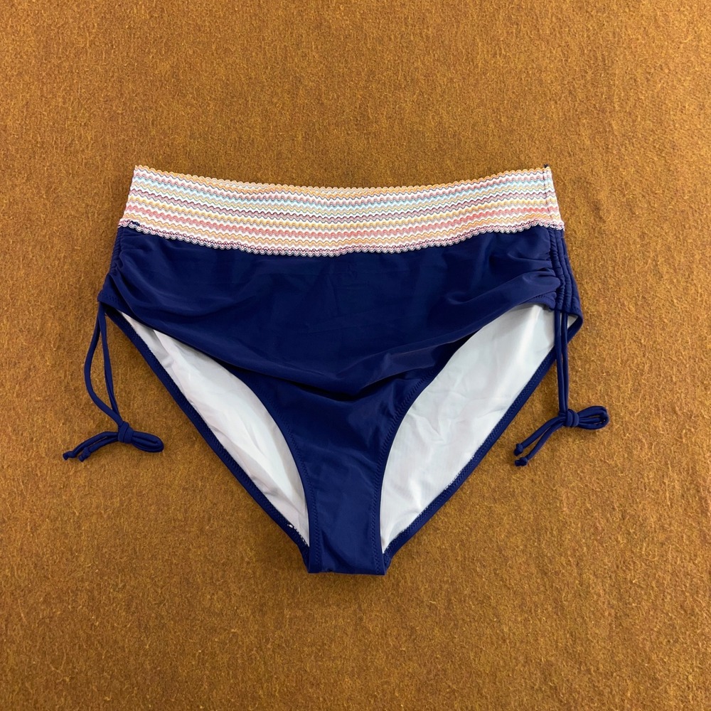 Boutique Womens XXL Blue Chevron Crochet Waist Side Tie Bikini Bottoms New